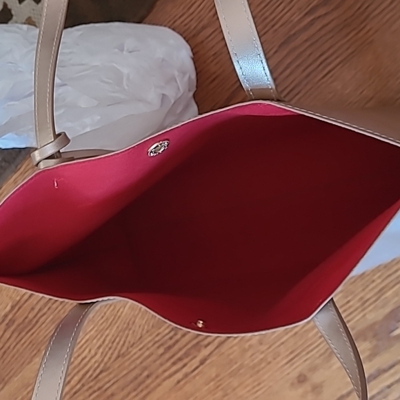 Shiseido Rose Gold Tone Leather Shoulder Tote Soft Lightweight - Picture 6 of 6